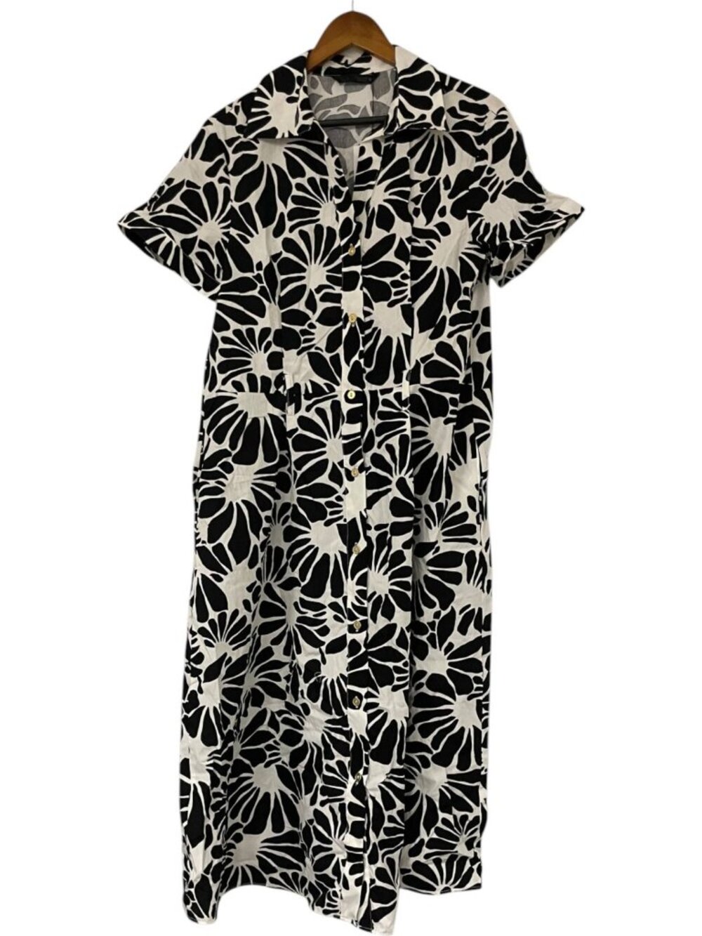 Zara Womens Shirt Dress Size S Black White Floral Midi Button Front 5029/127 NWT